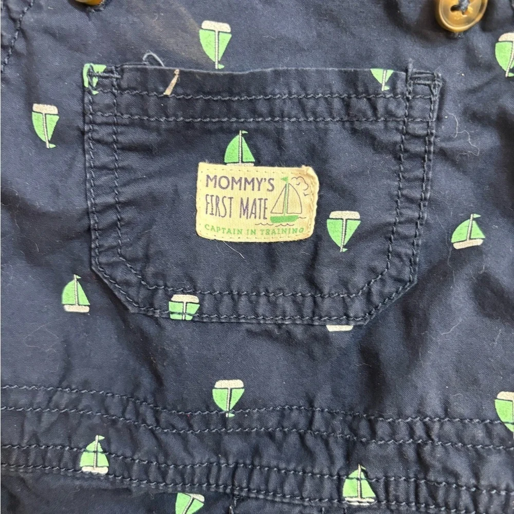 Carter's Navy and Green Kids shorts overalls “mommy’s first mate” nautical 12M